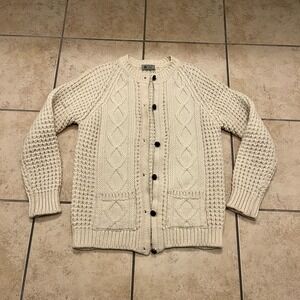 VTG Mairtin Standun Cream Irish Fisherman Open Front Cardigan Sz S Button Front